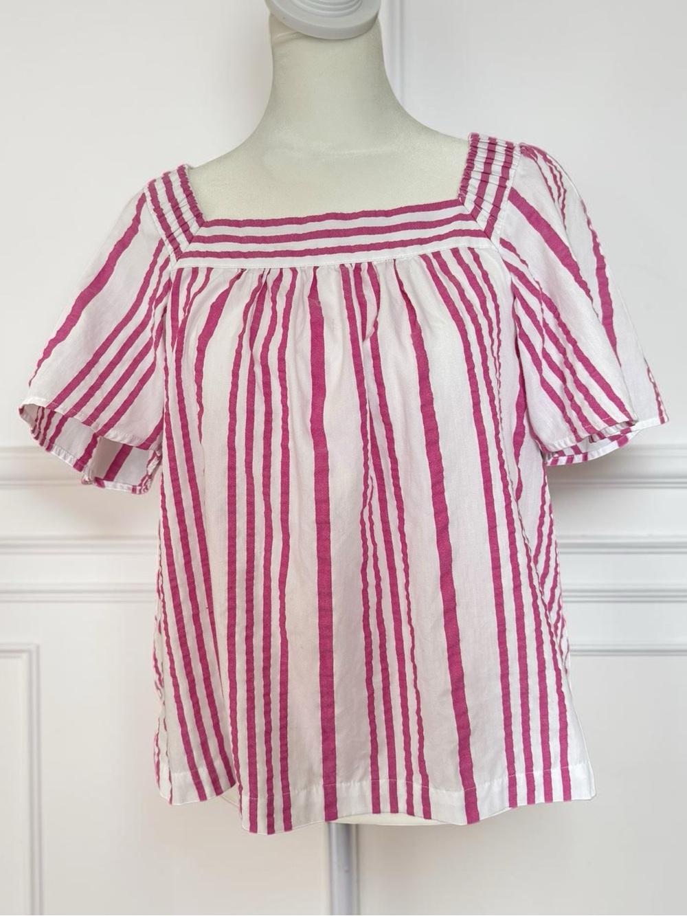 LOFT White Top with Pink Vertical Stripes